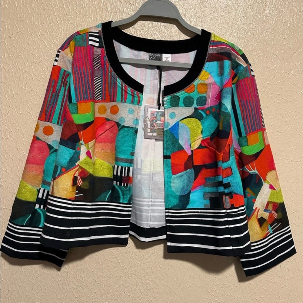 Simply Art By Dolcezza Open‎ Front Cropped Jacket Size XXL Geometric